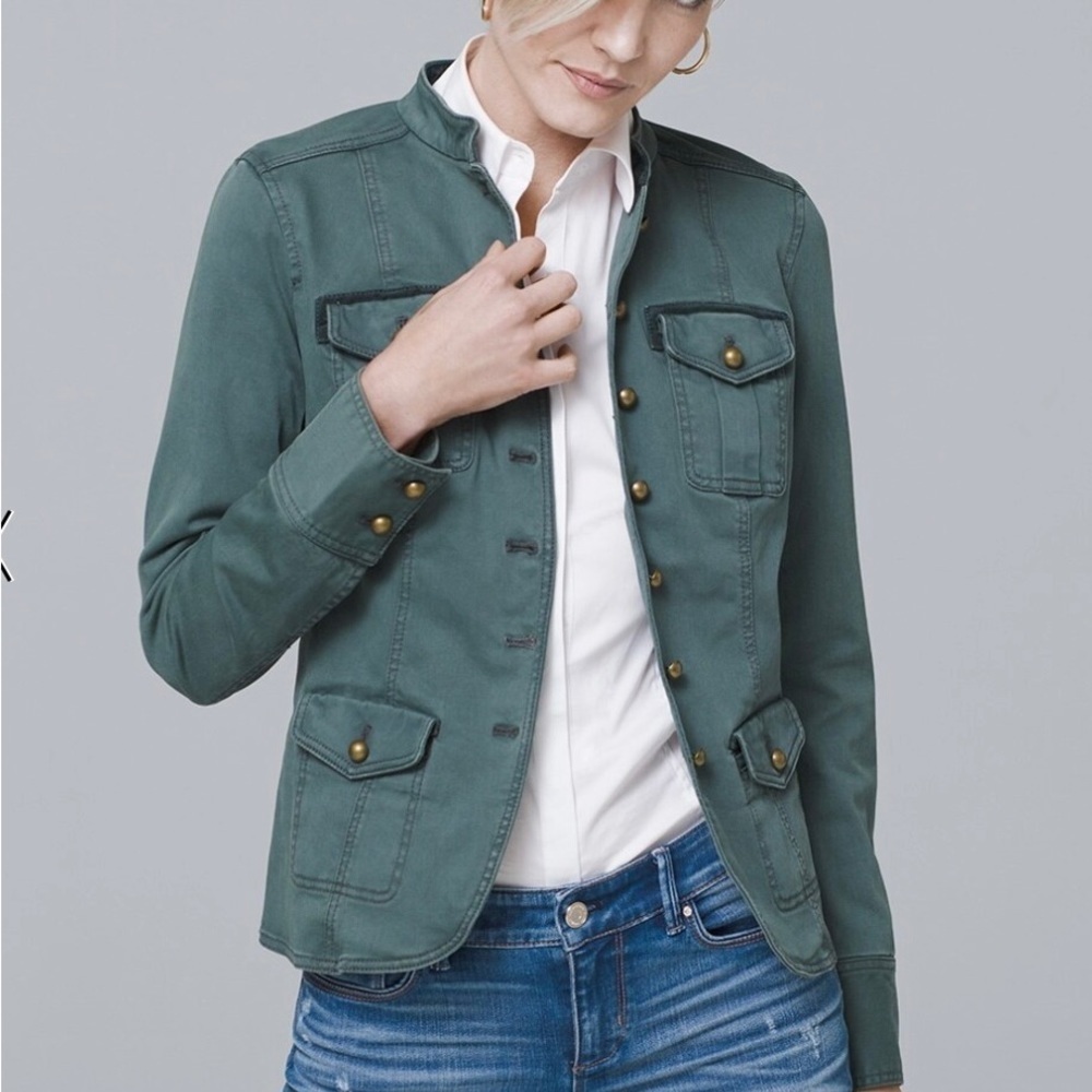 White House Black Market Olive Green Button-Front Jacket Sz 2